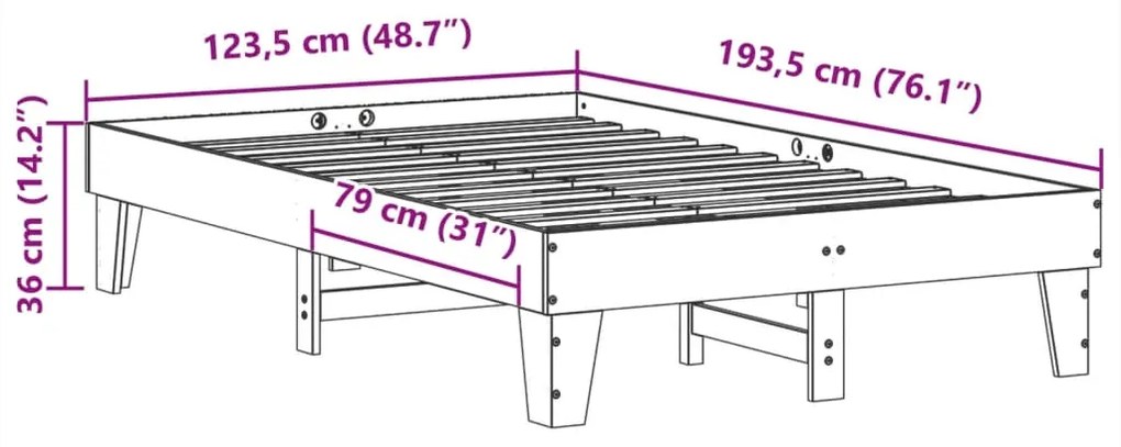 Σκελετός Κρεβ. Χωρίς Στρώμα Καφέ Κεριού 120x190 εκ Μασίφ Πεύκο - Καφέ