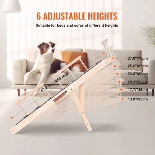 VEVOR Dog Ramp, Folding Pet Ramp for Bed, Adjustable Dog Ramp for Small, Large, Old Dogs &amp; Cats, Wooden Pet Ramp with 47.2&quot; Long Ramp, Adjustable from 13.8&quot; to 27.6&quot;, Suitable for Couch, Sofa, Car