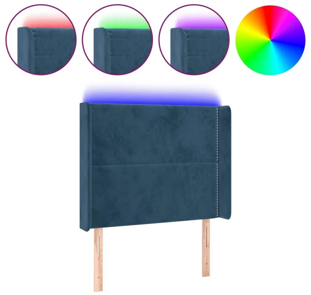Κεφαλάρι Κρεβατιού LED Σκούρο Μπλε 103x16x118/128 εκ. Βελούδινο - Μπλε
