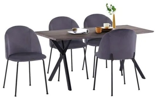 ΣΕΤ ΤΡΑΠΕΖΑΡΙΑΣ HM11181 5ΤΜΧ ΤΡΑΠΕΖΙ 140x80x75 cm MDF OLD BEECH &amp; ΚΑΡΕΚΛΕΣ CLARA ΓΚΡΙ ΒΕΛΟΥΔΟ