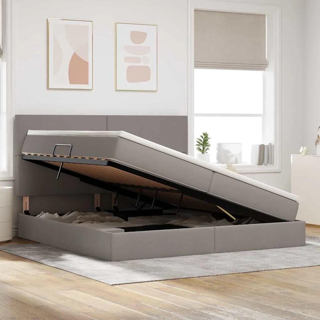 vidaXL Κρεβάτι με αποθηκευτικό χώρο και LED Taupe 200 x 200 cm