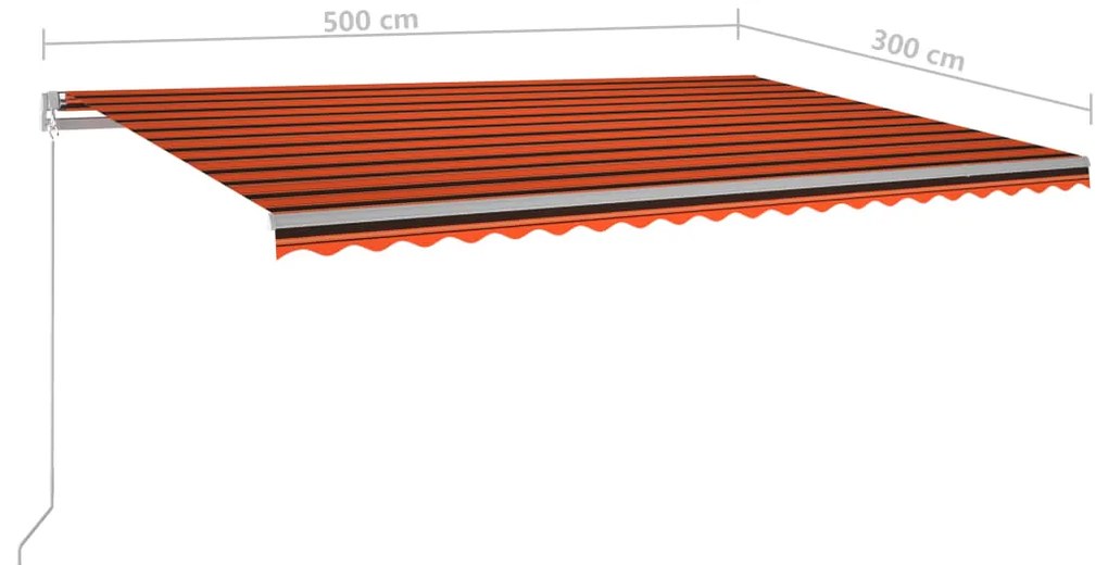 Τέντα Αυτόματη με LED &amp; Αισθητ. Ανέμου Πορτοκαλί / Καφέ 5 x3 μ. - Πολύχρωμο
