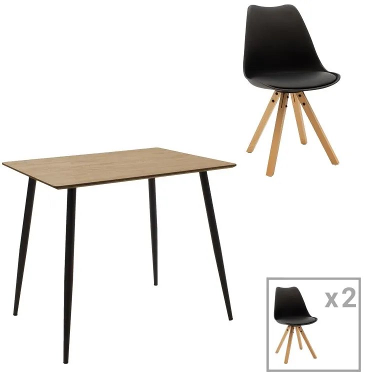 Cuba-Caron dining table set of 3 MDF and pp in black-natural shade 70x70x75cm 70x70x75 εκ.