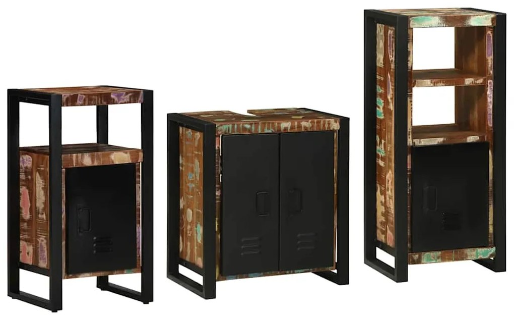 vidaXL Σετ Επίπλων Μπάνιου με συρτάρι 3 pcs Στερεό Ανακτηθέν Ξύλο