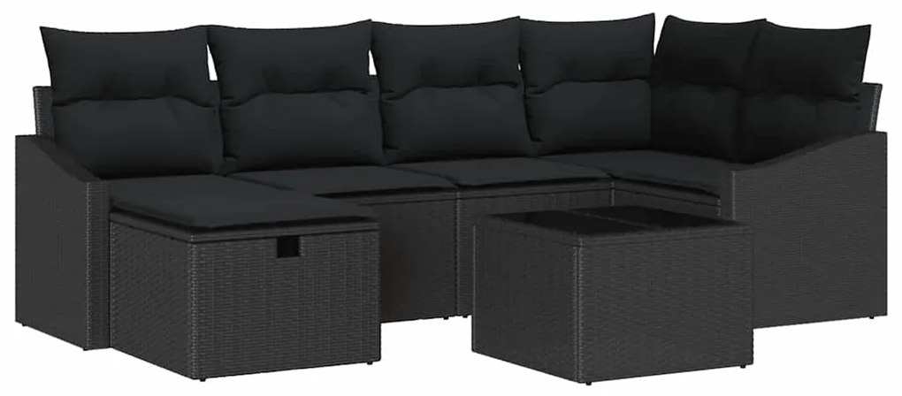 vidaXL Σετ Καναπέ Κήπου 7 pcs Μαύρο 55 x 62 x 69 εκ Πολυ ράταν