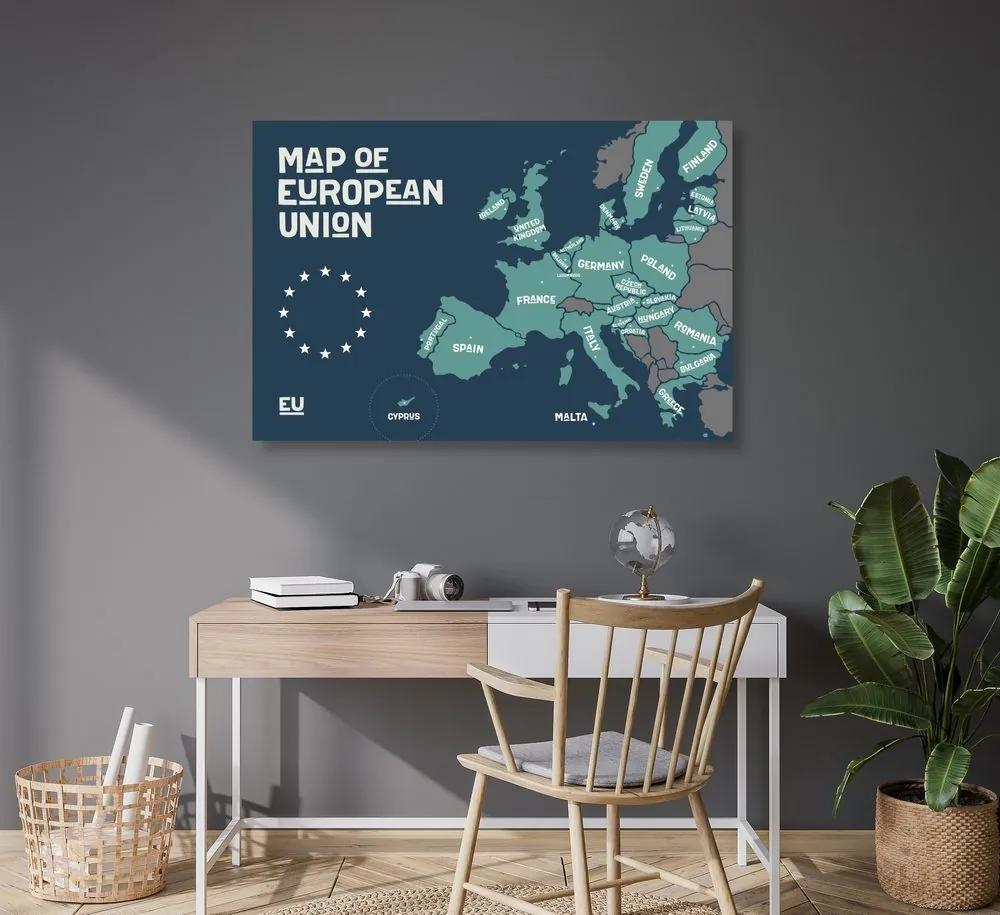 Εικόνα στον εκπαιδευτικό χάρτη φελλού με ονόματα χωρών της Ευρωπαϊκής Ένωσης - 120x80