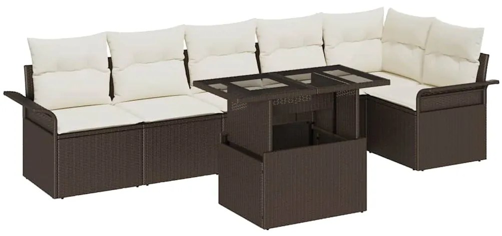 Σετ Καναπέ Κήπου με μαξιλάρι 7 pcs Καφέ Πολυ ράταν