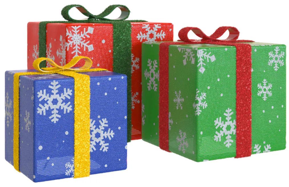 vidaXL Κουτιά Χριστουγεννιάτικα Φωτιζόμενα 3 τεμ. 64 LED Θερμό Λευκό