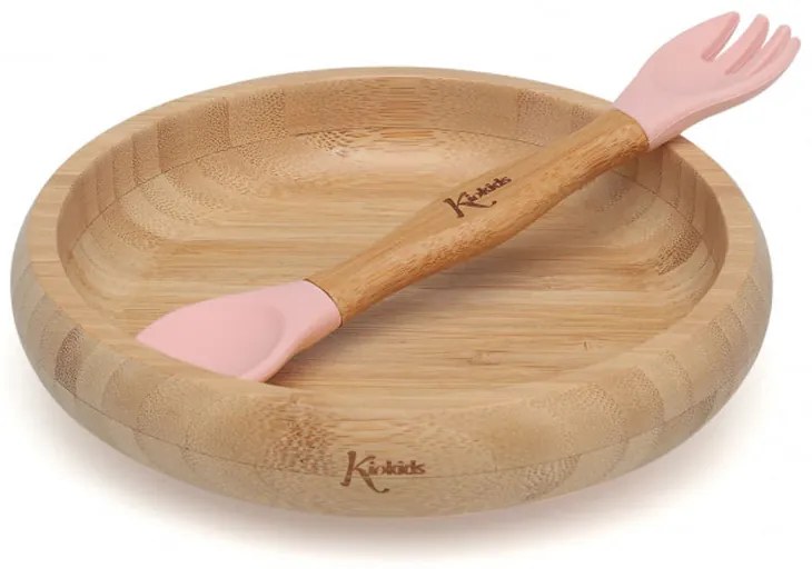 Παιδικό Σετ Φαγητού 2τμχ Kiokids Bamboo Ροζ 3486