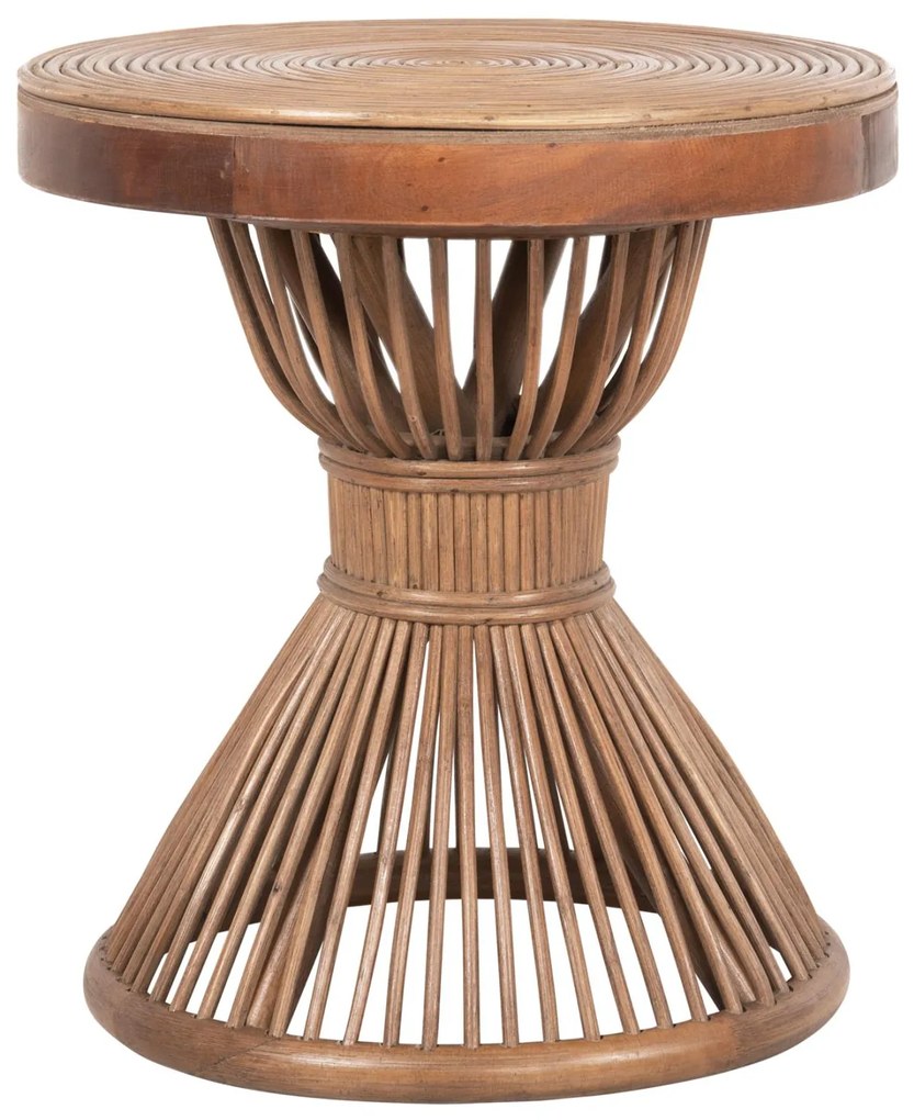 Τραπεζάκι σαλονιού Βοηθητικό CIRCE Φυσικό Rattan σε Καφέ Φ40x45,5Υεκ. 40x40x45.5 εκ.