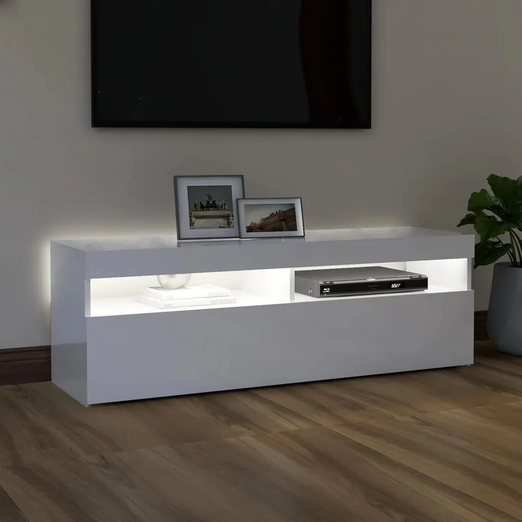 Έπιπλο Τηλεόρασης με LED Γυαλιστερό Λευκό 120 x 35 x 40 εκ. - Λευκό