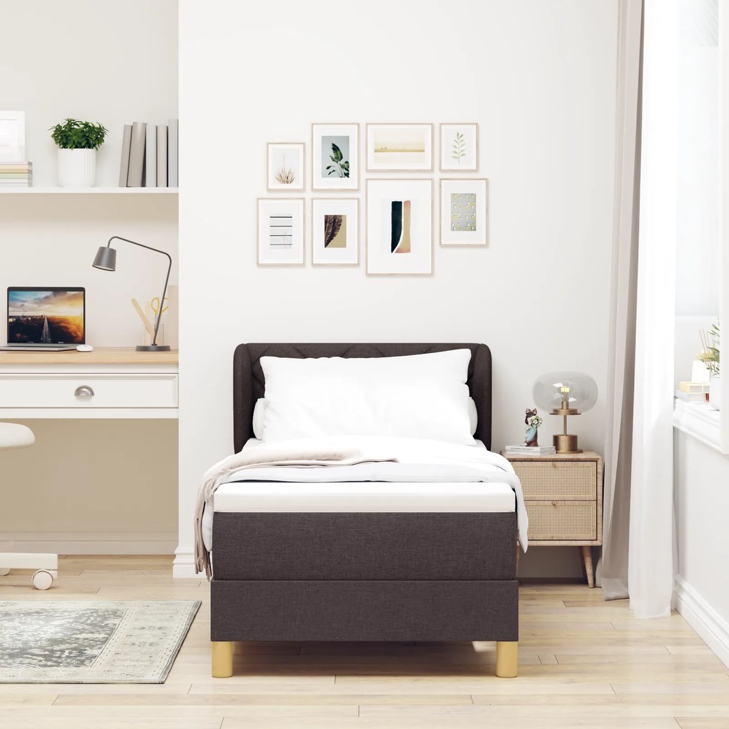 vidaXL Κρεβάτι Box Spring με Στρώμα - Σκούρο Καφέ, 80x200 εκ., Ύφασμα