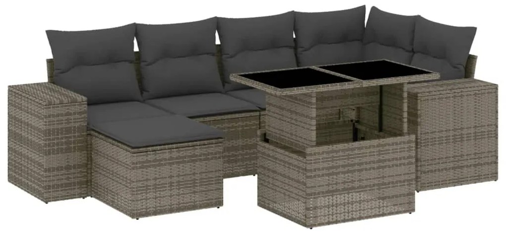 vidaXL Σετ Σαλονιού Κήπου 7 τεμ. Γκρι Συνθετικό Ρατάν με Μαξιλάρια