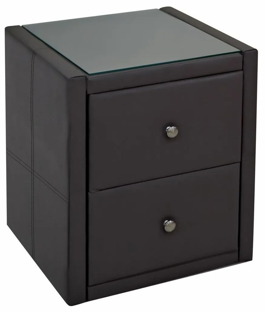 Κομοδίνο Mesa 329, Σκούρο καφέ, 57x46x41cm, Οικολογικό δέρμα, Ινοσανίδες μέσης πυκνότητας, Επεξεργασμένο γυαλί