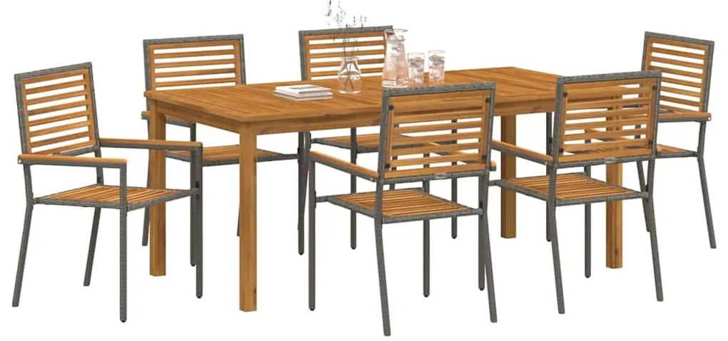 vidaXL Σέτ φαγητού για κήπο 7 pcs Γκρι Πολυ ράταν