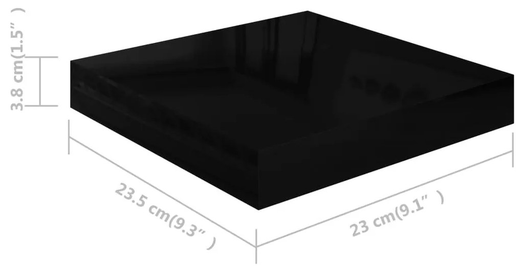 Ράφια Τοίχου Γυαλιστερά Μαύρα 2 Τεμάχια 23x23,5x3,8 εκ. MDF - Μαύρο