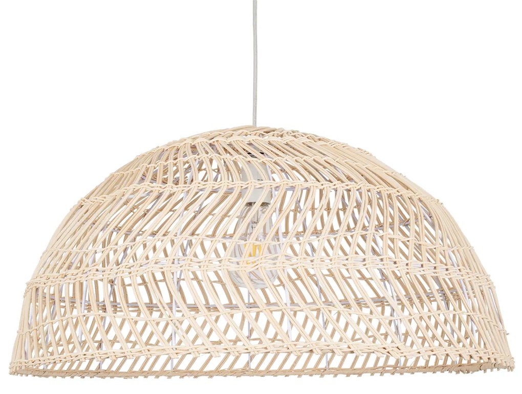 01728 GloboStar®  COMORES 01728 Boho Κρεμαστό Φωτιστικό Πλέγμα Μονόφωτο 1 x E27 IP20 Μπεζ Ξύλο - Μ60 x Π60 x Y29cm