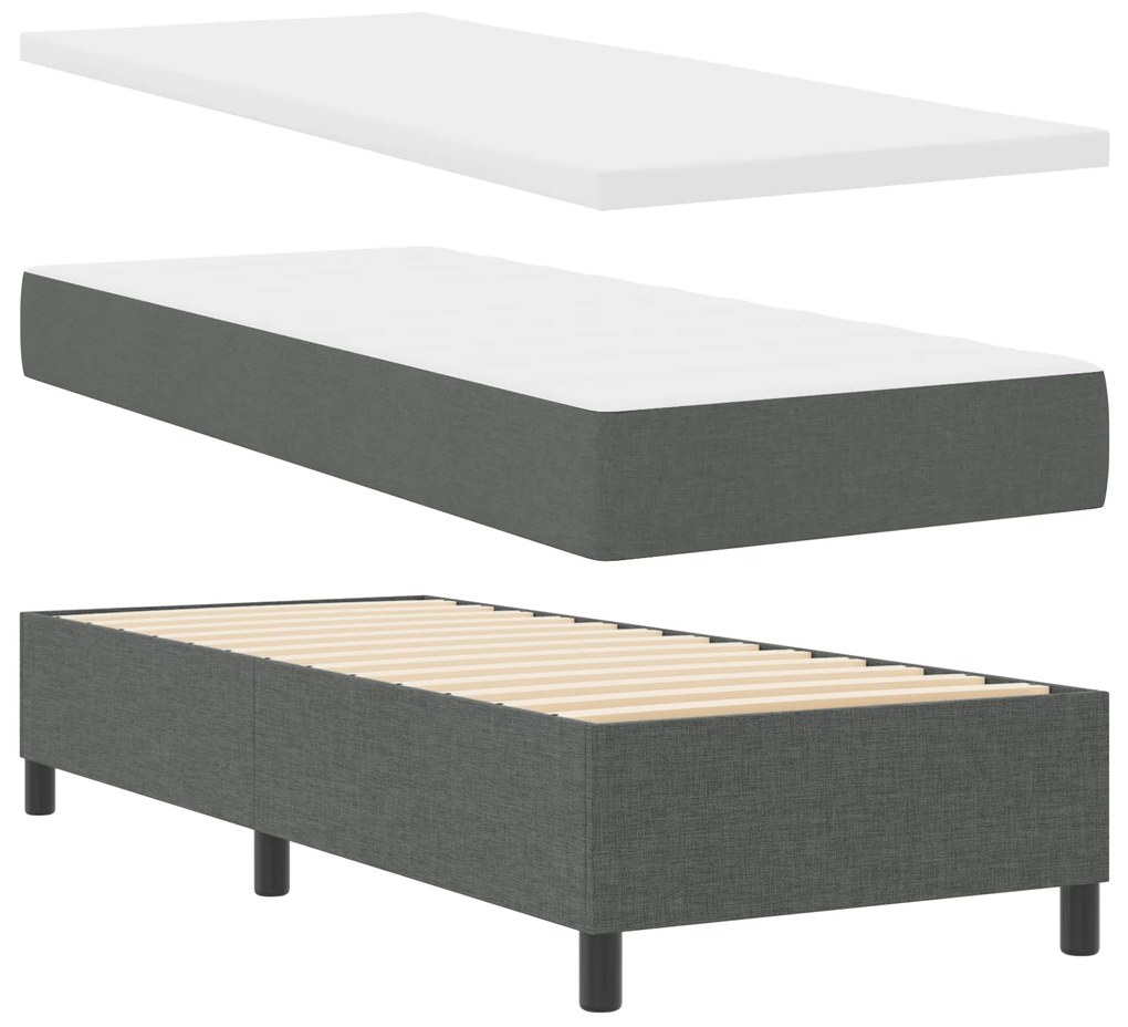 vidaXL Κρεβάτι Box Spring με Στρώμα Σκούρο Γκρι 90x190 εκ. Υφασμάτινο