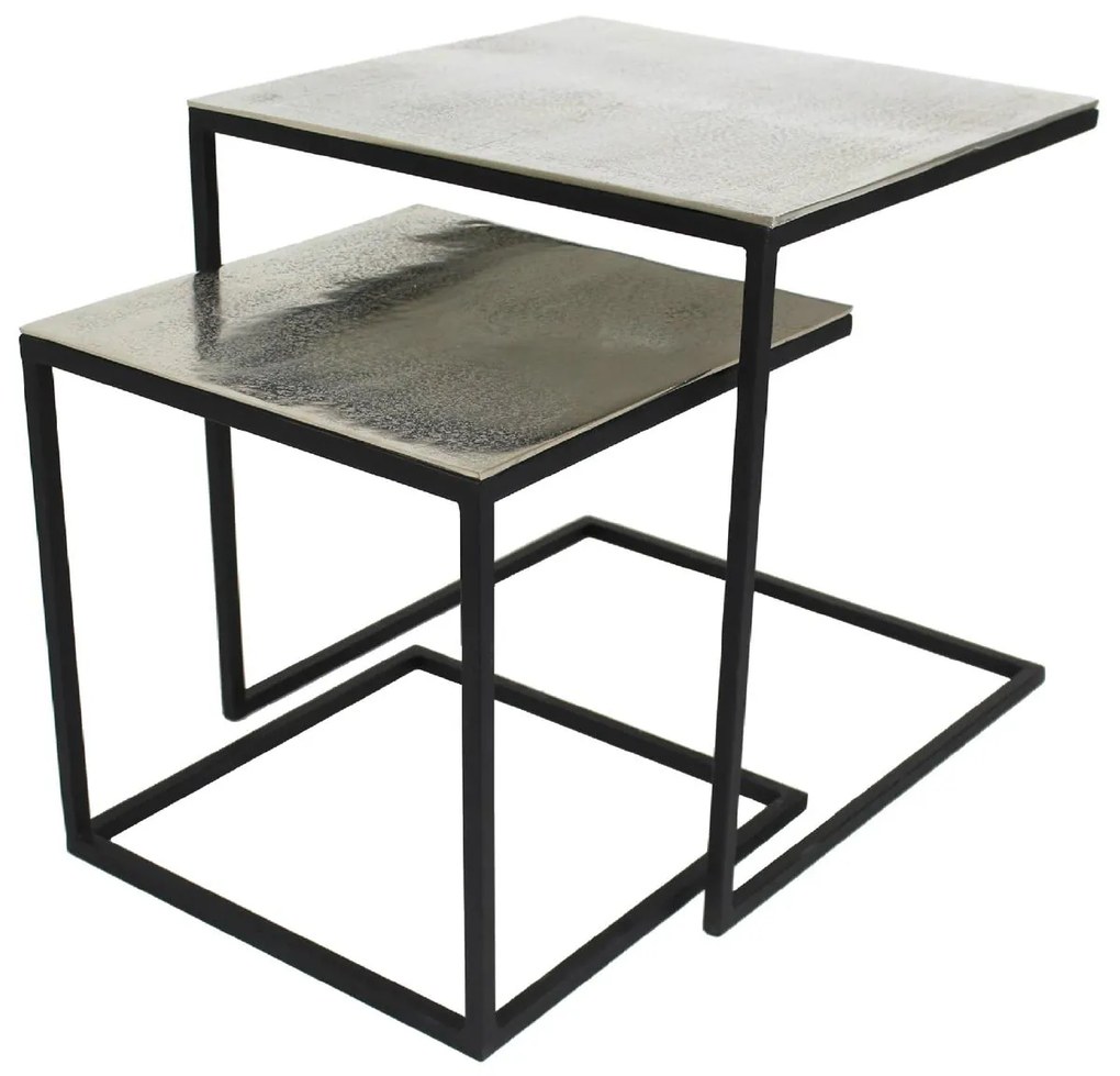 Τραπεζάκι ArteLibre Ασημί Αλουμίνιο 50x50x50cm Σετ 2Τμχ