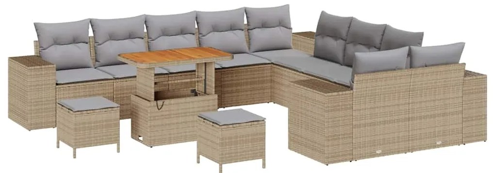 vidaXL Σετ Καναπέ Κήπου Ρυθμιζόμενο ύψος 13 pcs Μπεζ συνθετικό ρατάν