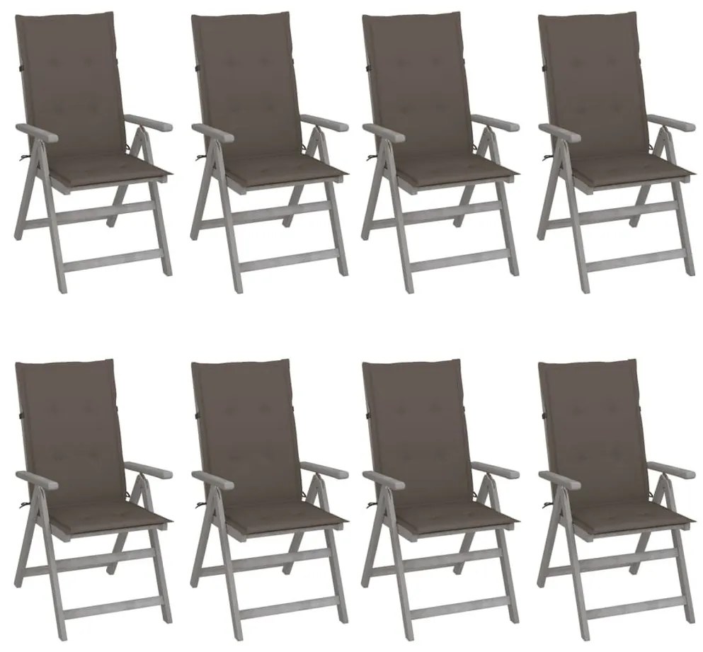 Καρέκλες Κήπου Ανακλιν. 8 τεμ. Γκρι Ξύλο Ακακίας &amp; Μαξιλάρια - Γκρι