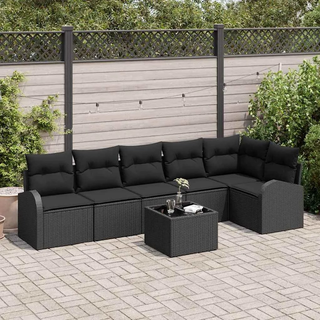 vidaXL Σετ Καναπέ Κήπου με μαξιλάρι 7 pcs Μαύρο Πολυ ράταν