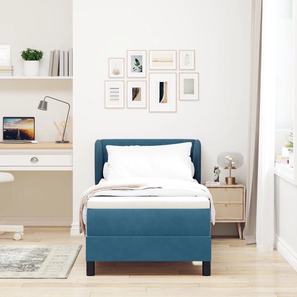 vidaXL Κρεβάτι Box Spring με Ματράζ Χαλίκι 80x200 εκ Βελούδο Σκούρο Μπλε