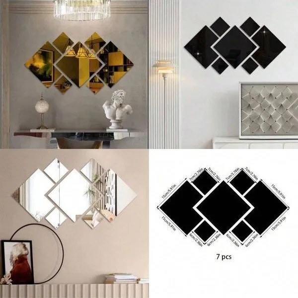 Intra απο ξύλο plywood 3mm-4mm πάχος - Δημιουργικό τετράγωνο σχήμα καθρέφτη Διακόσμηση τοίχου Καθρέφτης Ακρυλικός Δίασταση 20x20 cm Intraeaxys-6o3n8wr1