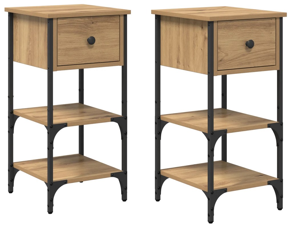 vidaXL Κομοδίνα 2 τεμαχίων Χειροποίητο Δρυς 34x36x70 εκ. Επεξεργασμένο Ξύλο