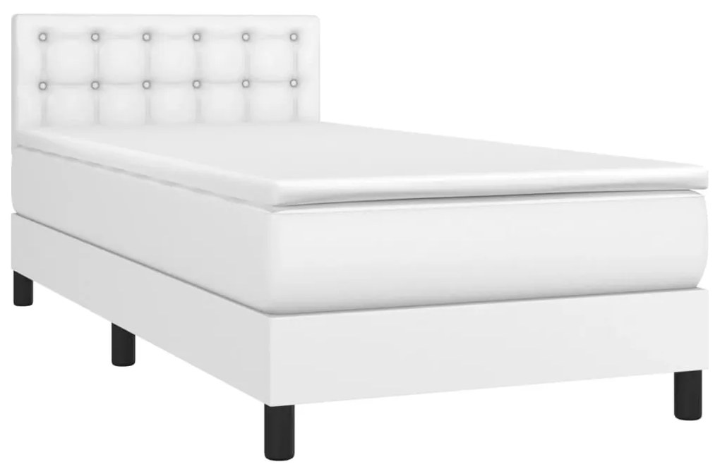 vidaXL Κρεβάτι Boxspring με Στρώμα & LED Λευκό 90x200 εκ. Συνθ. Δέρμα