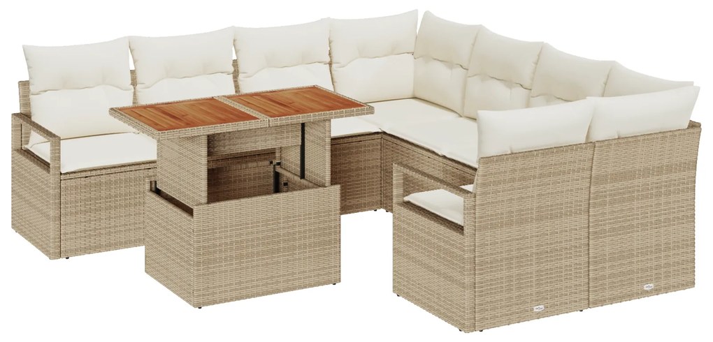 vidaXL Σετ καναπέ κήπου με μαξιλάρι 9 pcs Μπεζ και Κρέμα Μεγάλος