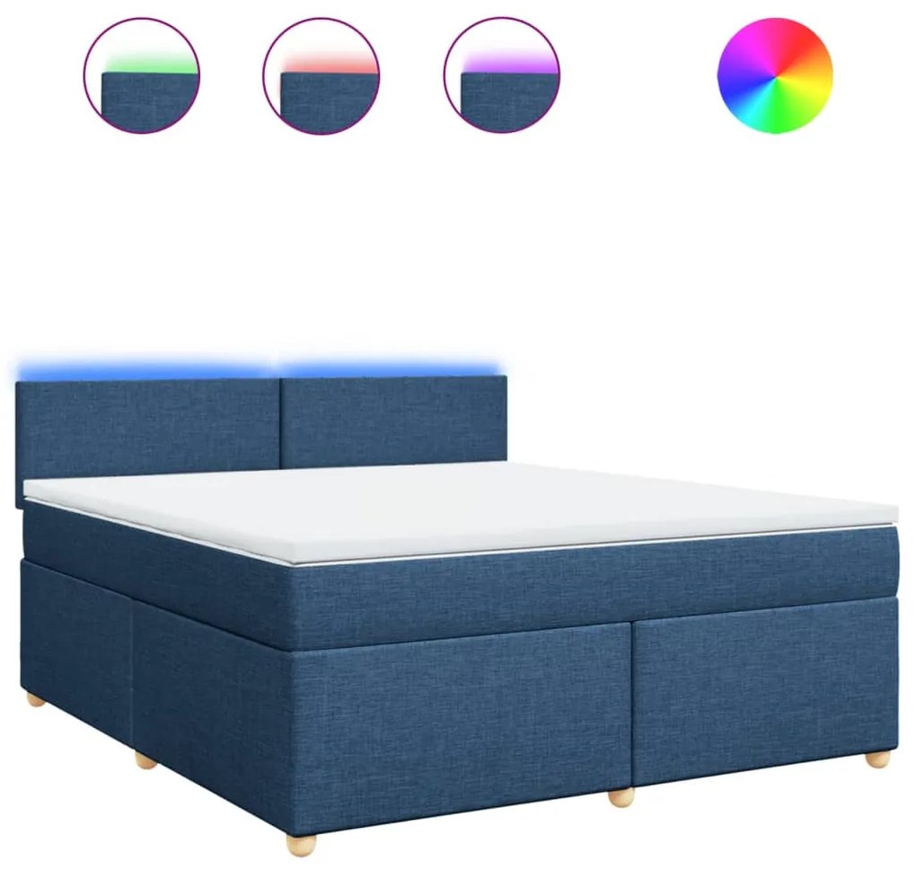 vidaXL Κρεβάτι Boxspring με Στρώμα Μπλε 180x200 εκ. Υφασμάτινο