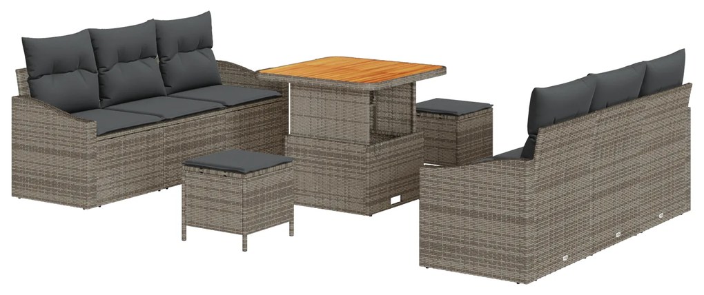 vidaXL Σετ Καναπέ Κήπου με μαξιλάρι 9 pcs Γκρι Πολυ ράταν