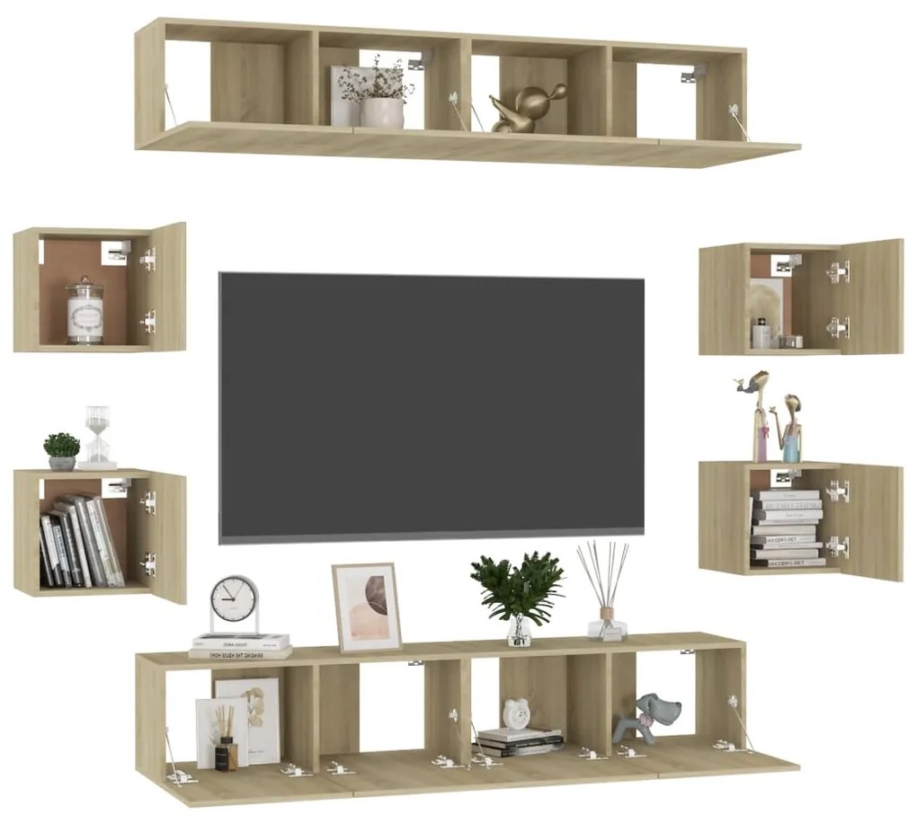 vidaXL Έπιπλα Τηλεόρασης Σετ 8 Τεμαχίων Sonoma Δρυς από Επεξ. Ξύλο