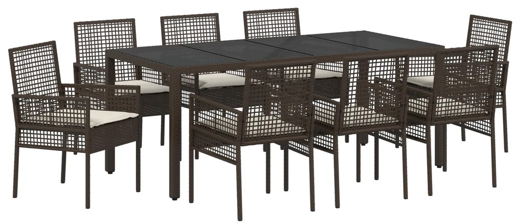 vidaXL Σέτ φαγητού για κήπο 9 pcs Καφέ 190 x 90 x 75 cm PE ρατάν