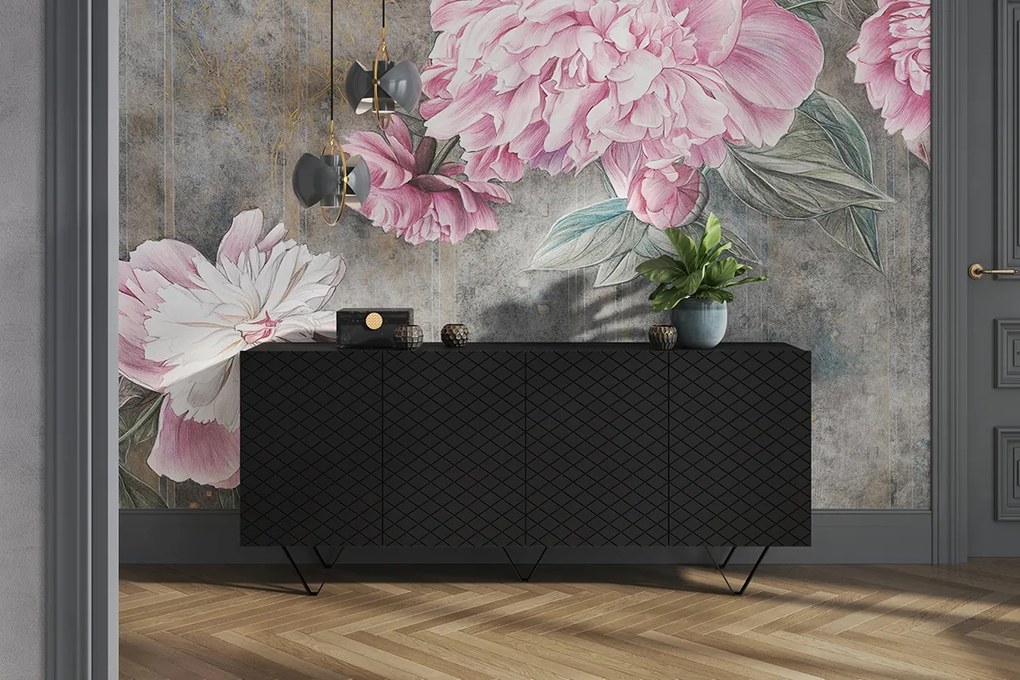 Μπουφές Sky Μαύρο Ματ + Μαύρα Πόδια 190x83x42cm με 4 ντουλάπια &amp; τρίγωνα πόδια - BOG4589