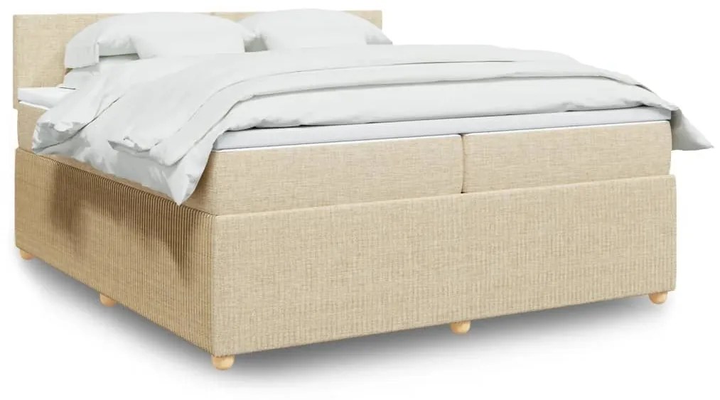 Κρεβάτι Boxspring με Στρώμα Κρεμ 200x200 εκ. Υφασμάτινο - Κρεμ