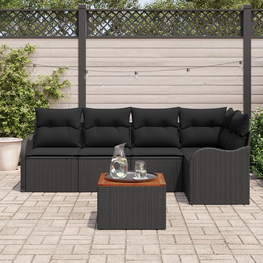 vidaXL Σετ καναπέ κήπου 6 pcs Μαύρο Μεγάλο