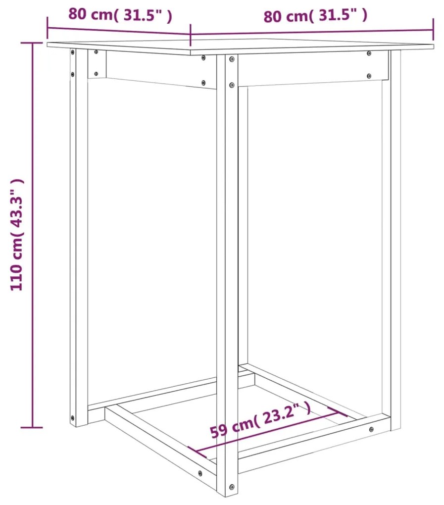vidaXL Τραπέζι Μπαρ Γκρι 80x80x110 εκ. από Μασίφ Ξύλο Πεύκου
