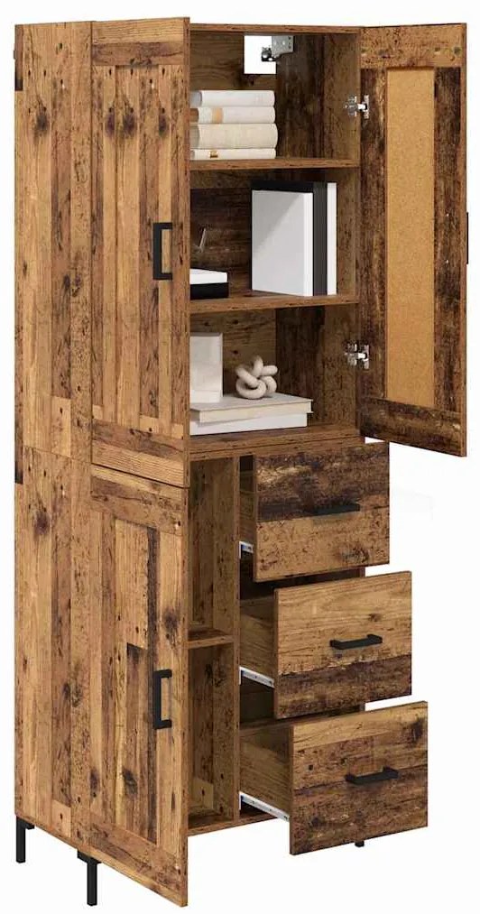 vidaXL Highboard με συρτάρι 2 pcs Παλιό Ξύλο Επεξεργασμένο ξύλο