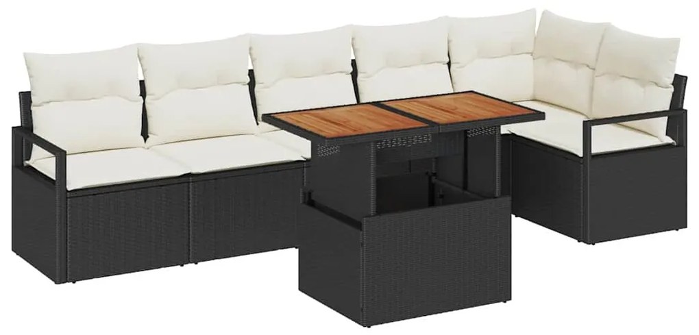 vidaXL Σέτ φαγητού για κήπο 7 pcs Μαύρο, Κρέμα 100 x 55 x 73 εκ