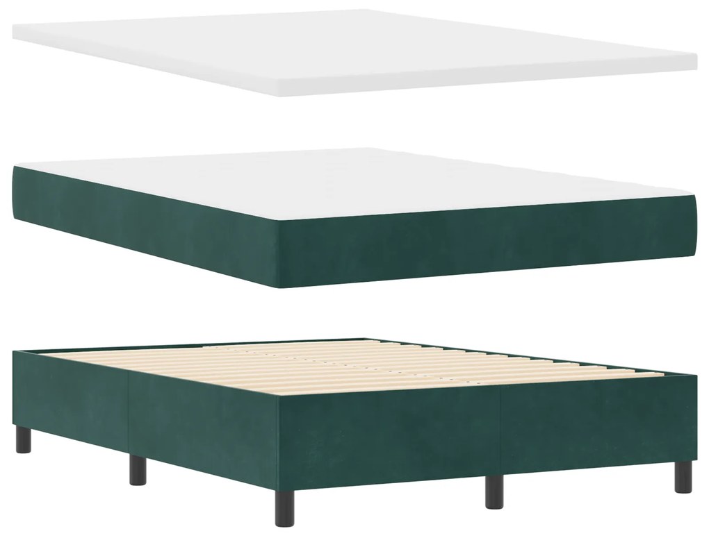 vidaXL Κρεβάτι Box Spring με Μαξιλάρι & Παγκάκι Σκούρο Πράσινο 160x200 εκ Βελούδο