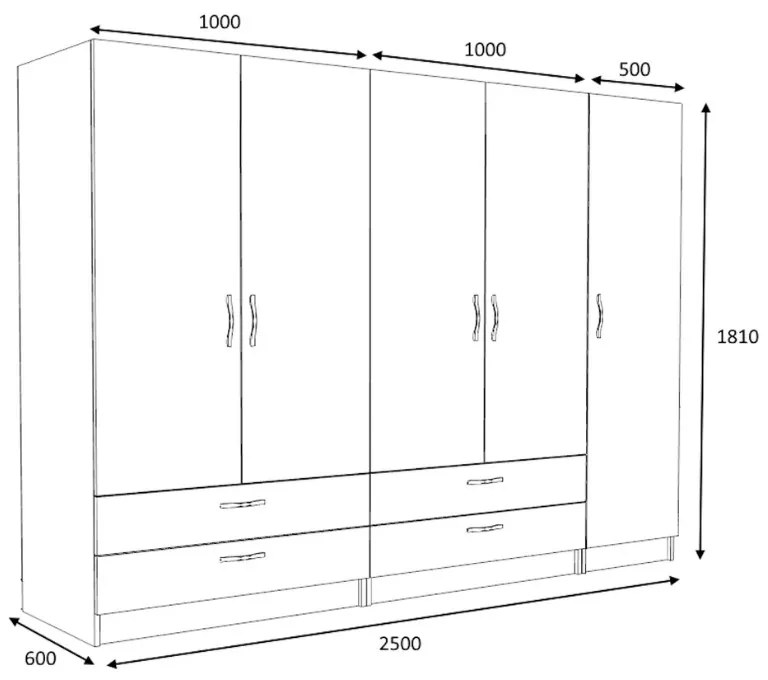 Ντουλάπα ρούχων Victoria Megapap πεντάφυλλη με συρτάρια χρώμα καρυδί 250x60x181εκ. - GP100-0093,3