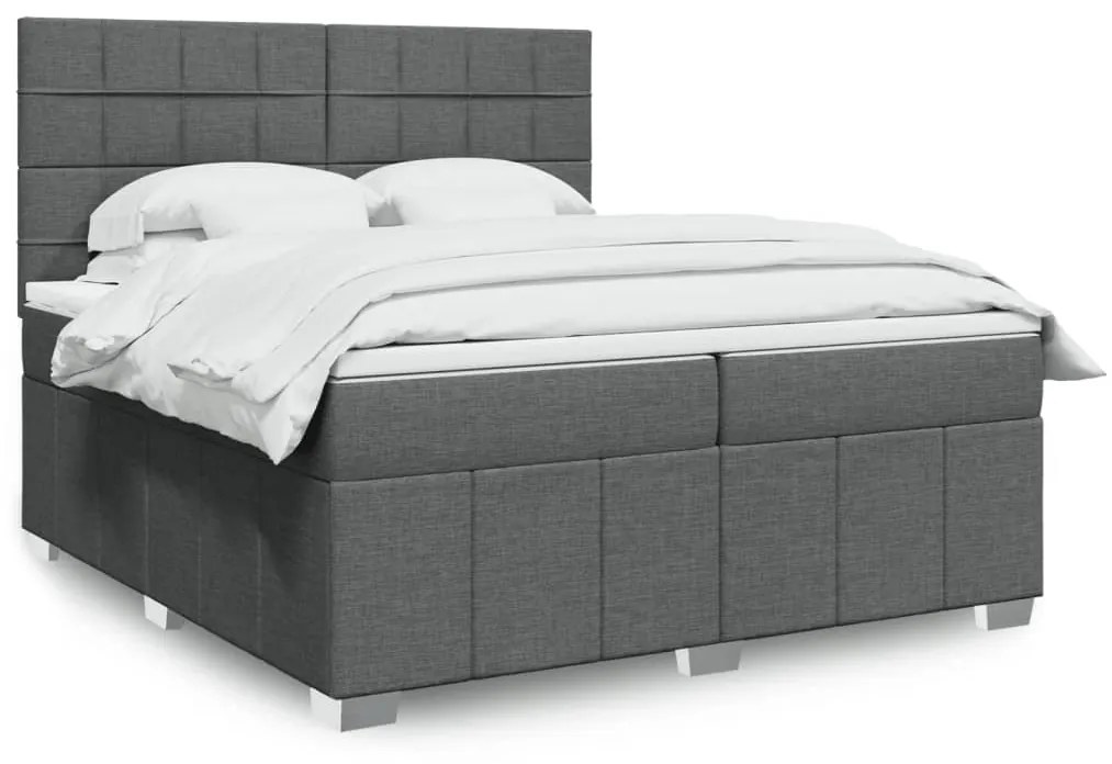 Κρεβάτι Boxspring με Στρώμα Σκούρο Γκρι 200x200 εκ. Υφασμάτινο