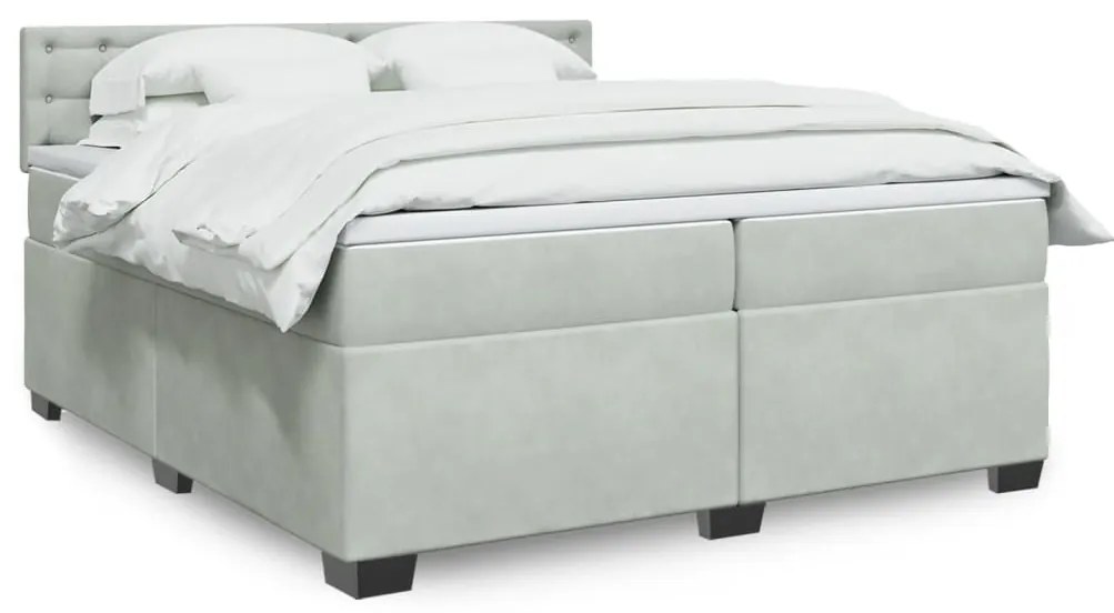 vidaXL Κρεβάτι Boxspring με Στρώμα Ανοιχτό Γκρι 200x200 εκ. Βελούδινο
