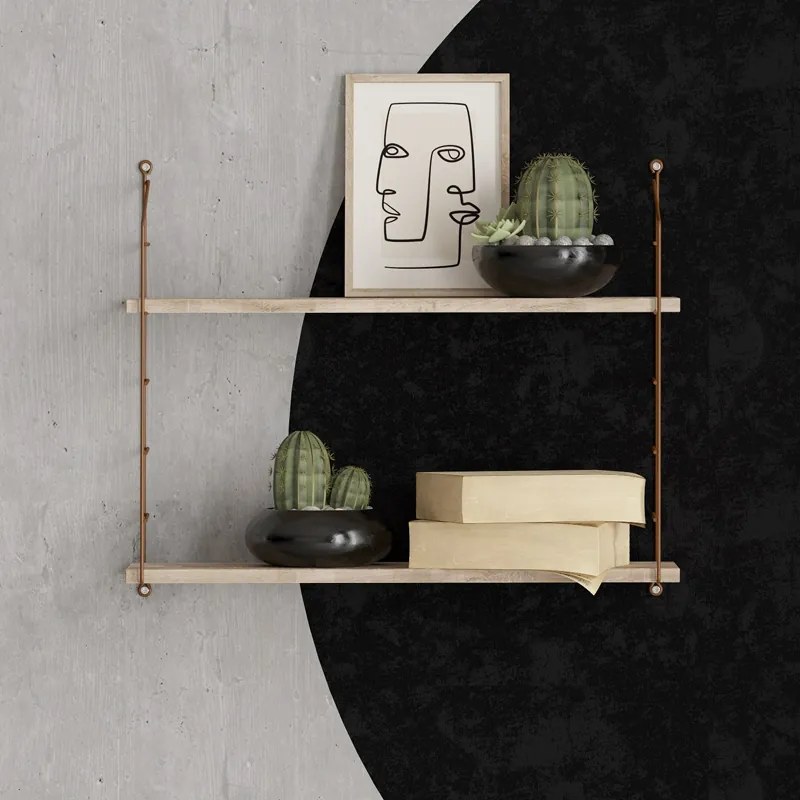 Ραφιέρα τοίχου Armoni Megapap χρώμα sacramento oak - καφέ μέταλλο 72x20x58εκ.