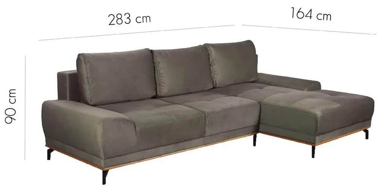 NATURA ΚΑΝΑΠΕΣ ΚΡΕΒΑΤΙ ΓΩΝΙΑ ΔΕΞΙΑ TAUPE 283x164xH90cm - Ύφασμα - 01-2643