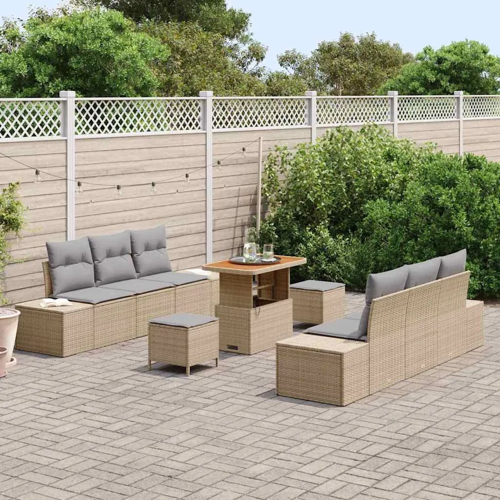 vidaXL Σετ Καναπέ Κήπου 9 pcs Μπεζ, Ανοιχτό Γκρι 90 x 55 x 71 cm