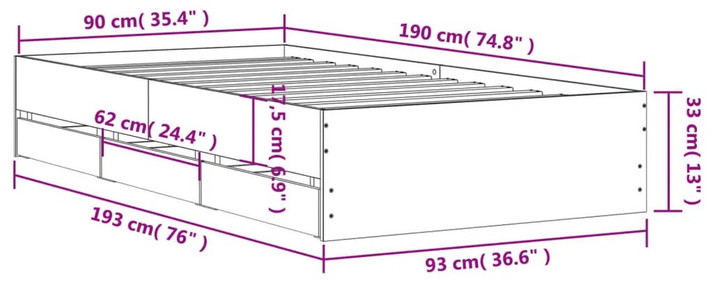 ΠΛΑΙΣΙΟ ΚΡΕΒΑΤΙΟΥ ΜΕ ΣΥΡΤΑΡΙΑ ΜΑΥΡΟ 90X190 ΕΚ. ΕΠΕΞ. ΞΥΛΟ 3207323