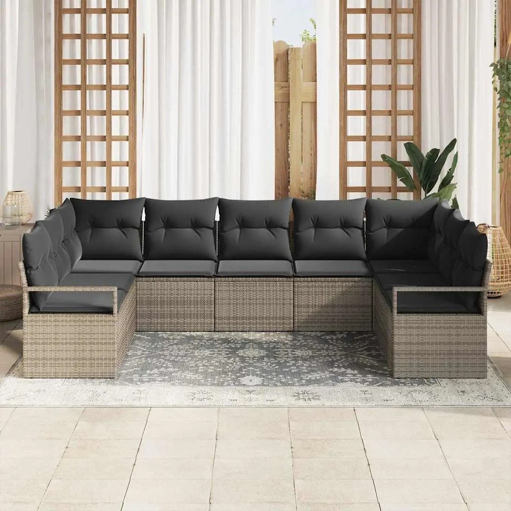 vidaXL Σετ Καναπέ Κήπου 9 pcs Γκρι Πολυ ράταν
